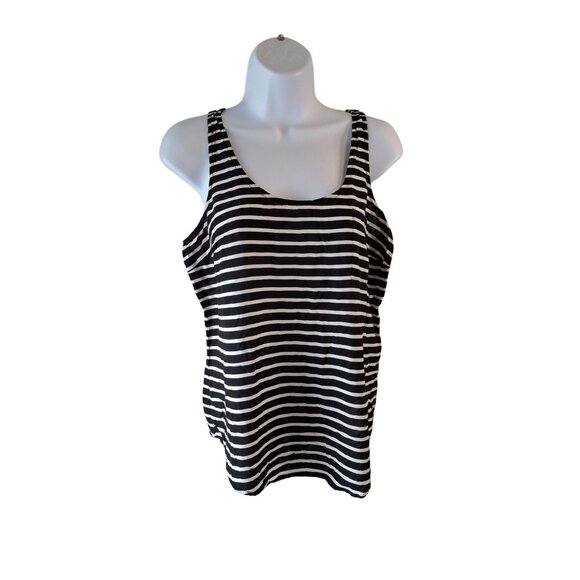 Old Navy Black White Striped Tank L Soft Rayon Breezy Summer Beach - Picture 2 of 8